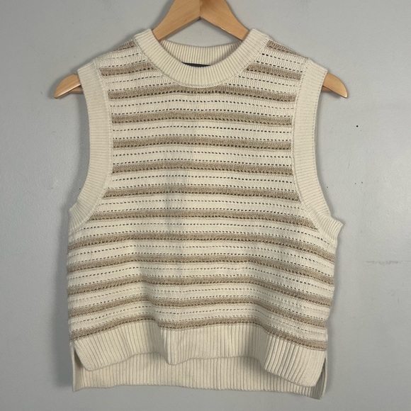 French Connection Sleeveless tan and gold knitted sweater size medium - Picture 1 of 5